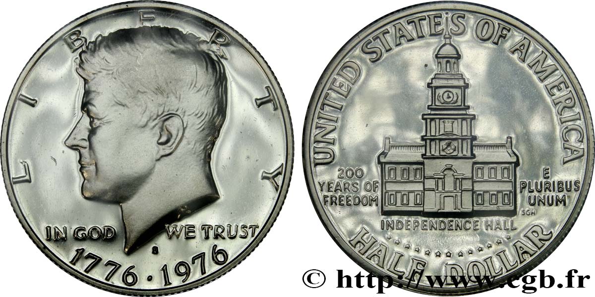 UNITED STATES OF AMERICA 1/2 Dollar Proof Kennedy - Independence Hall bicentennaire 1976 San Francisco MS 