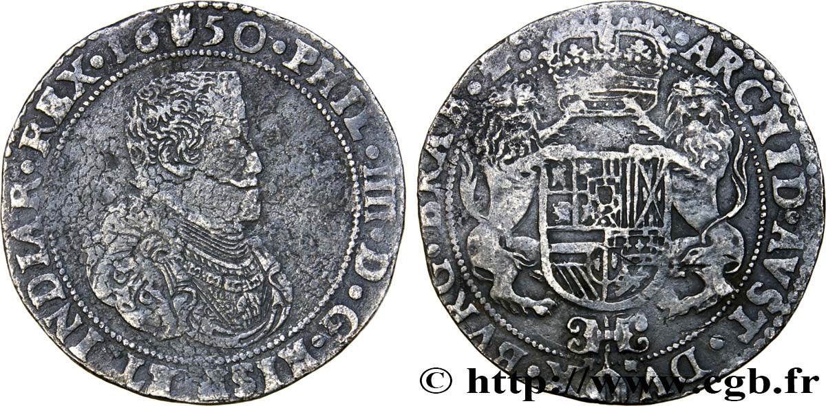 BELGIEN - SPANISCHE NIEDERLAND Ducaton Philippe IV 1650 Anvers fSS 