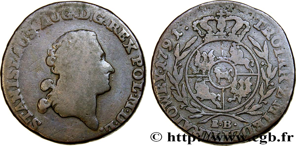 POLOGNE 3 Grosze (Troiak) Stanislas Auguste 1791 Varsovie B+ 
