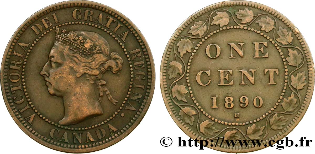 CANADA 1 Cent Victoria 1890 Heaton TTB 