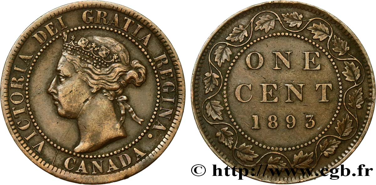 CANADA 1 Cent Victoria 1893  XF 