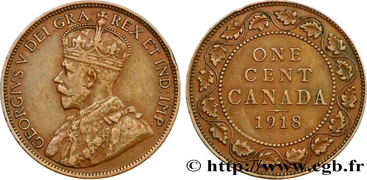 CANADA 1 Cent Georges V 1918  TTB+ 