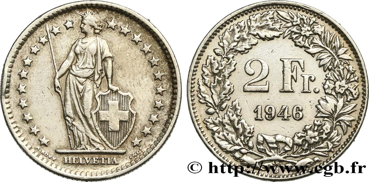 SCHWEIZ 2 Francs Helvetia 1946 Berne SS 