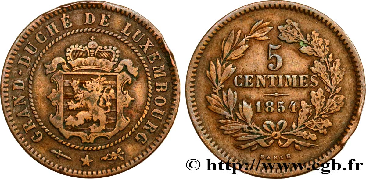 LUSSEMBURGO 5 Centimes 1854 Utrecht MB 
