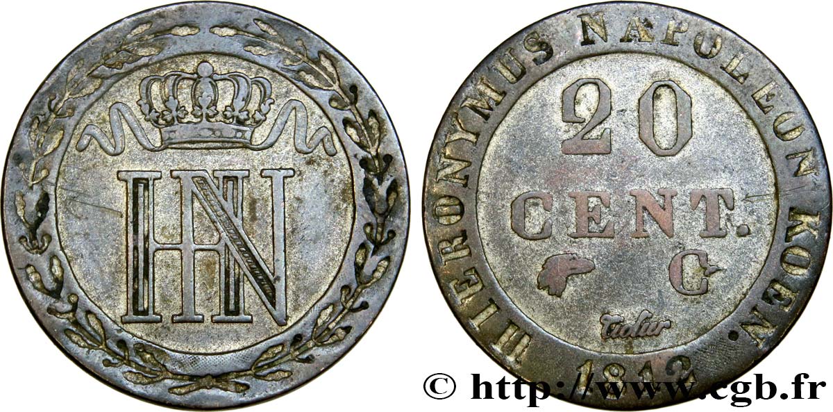 GERMANY - KINGDOM OF WESTPHALIA - JÉRÔME NAPOLÉON 20 Centimes 1812 Cassel VF 