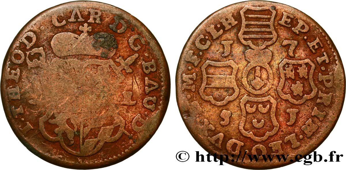 BELGIUM - PRINCE-BISHOPRIC OF LIÈGE 2 Liards Évéché de Liège frappe au nom de Jean-Théodore de Bavière 1751  F 