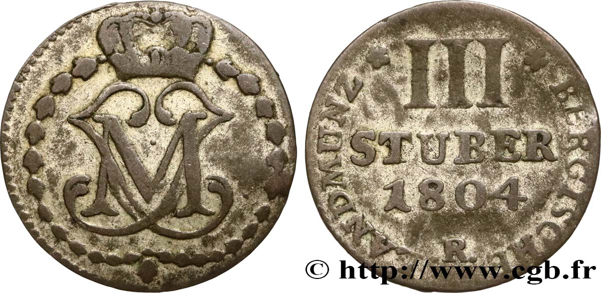 ALEMANIA - BERG 3 Stuber monogramme de Maximilien Joseph Duc de Berg 1804 Düsseldorf BC 