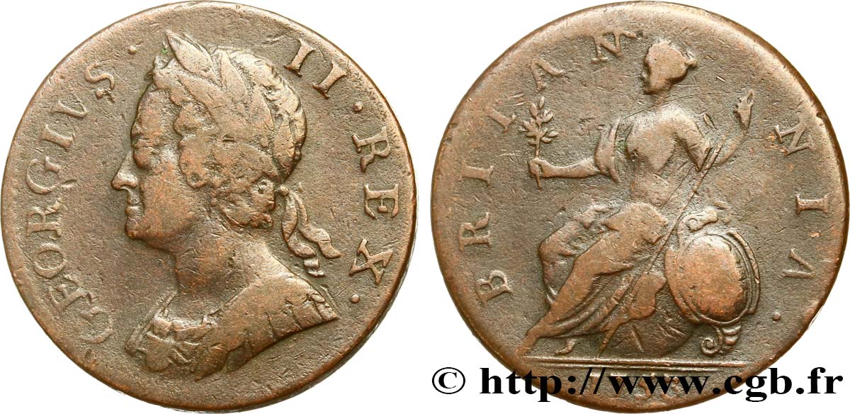 ROYAUME-UNI 1/2 Penny Georges II 1753  TB+ 