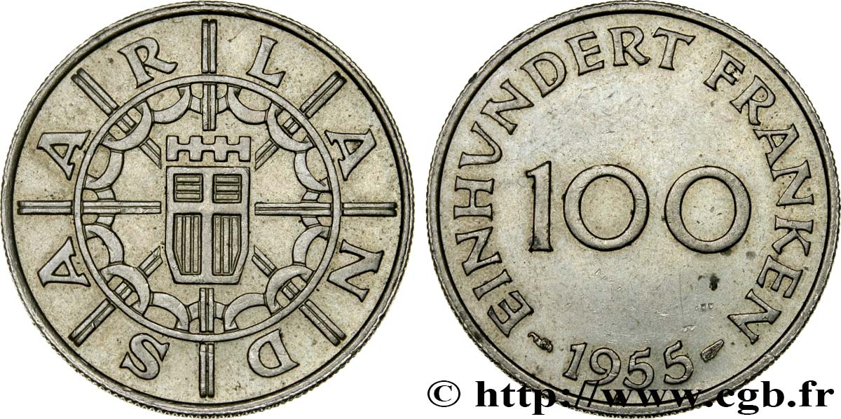 SAARLAND 100 Franken 1955 Paris VZ 