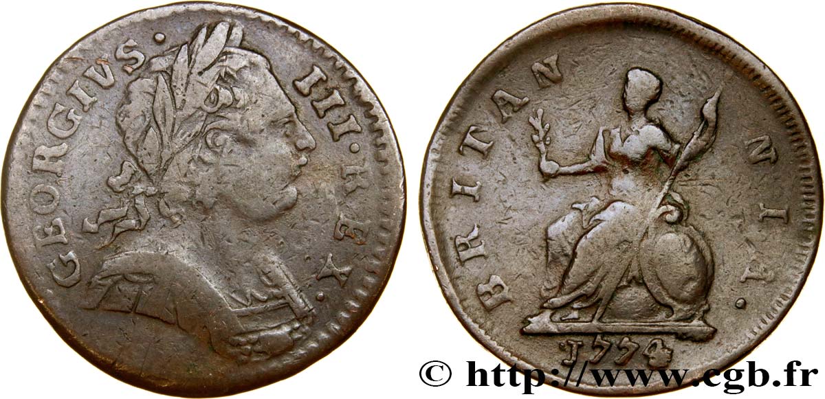 REINO UNIDO 1 Farthing Georges III 1774  BC 