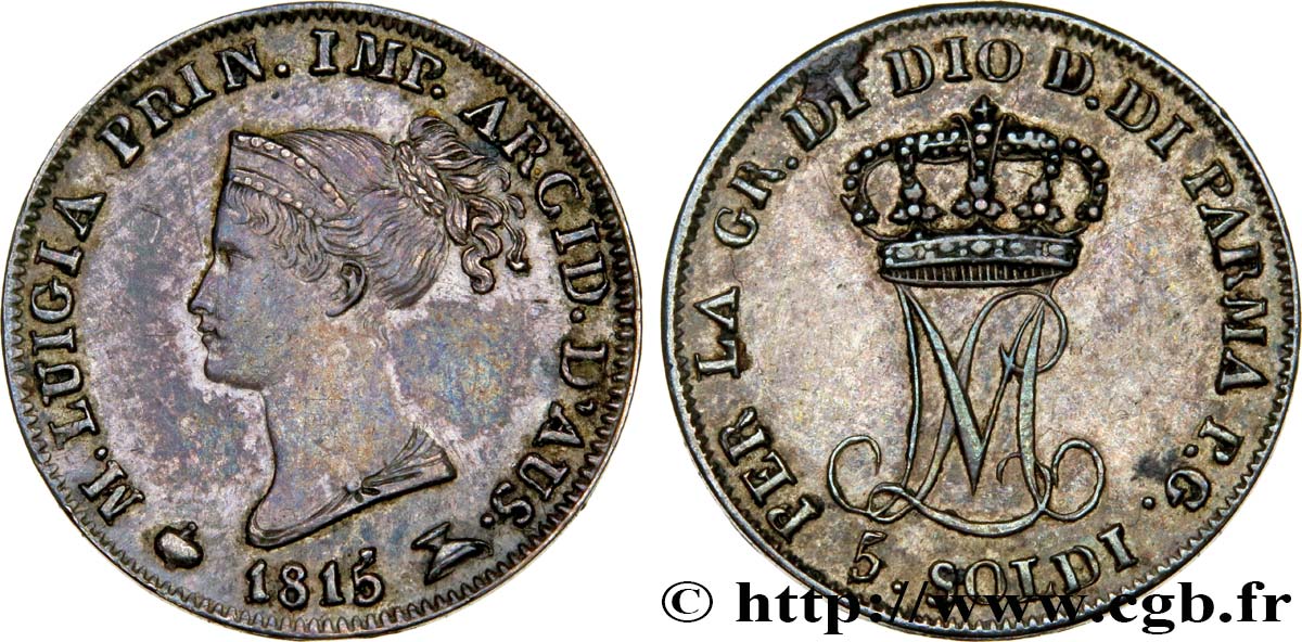 ITALY - PARMA AND PIACENZA 5 Soldi Marie-Louise 1815  Milan AU 