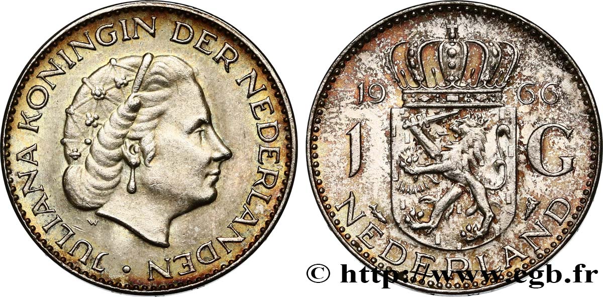 NIEDERLANDE 1 Gulden Juliana 1966  VZ 