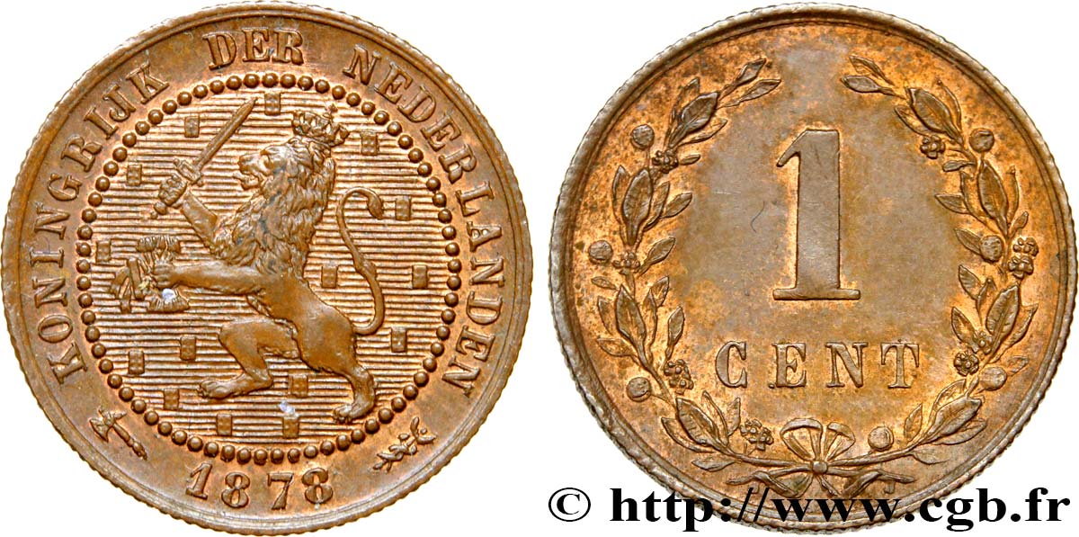 NIEDERLANDE 1 Cent lion couronné 1878 Utrecht VZ 