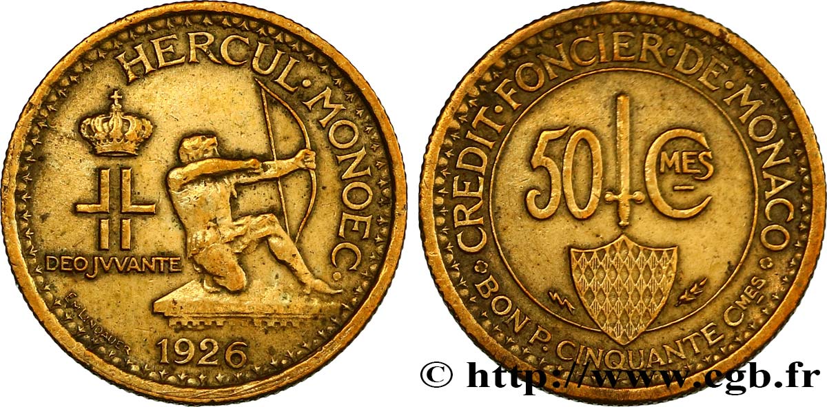 MONACO 50 Centimes émission du Crédit Foncier de Monaco 1926 Poissy TTB 