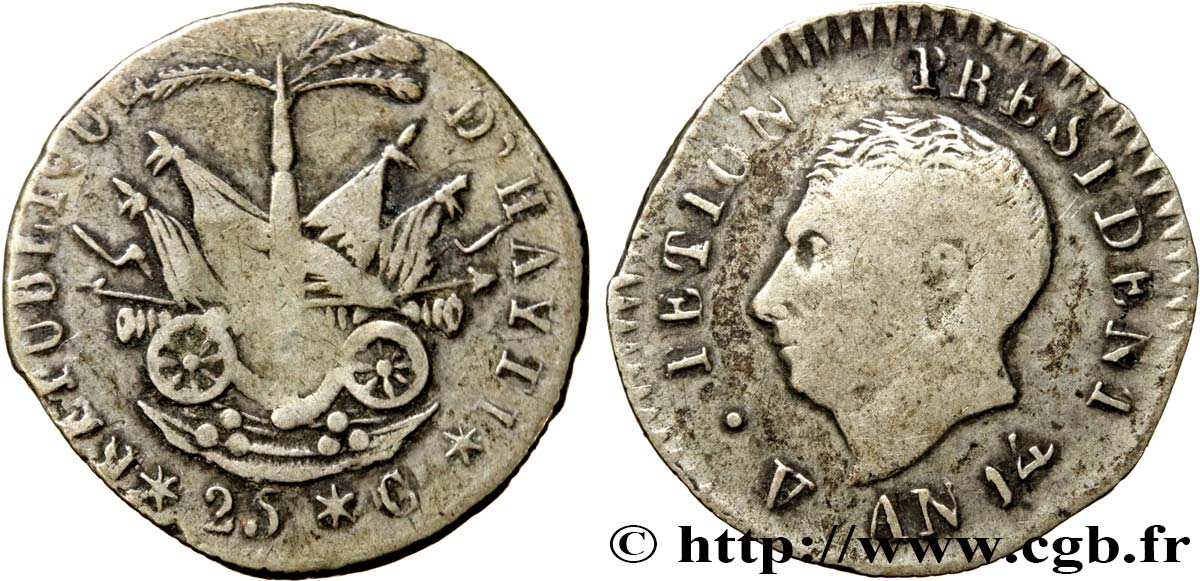 HAITI 25 Centimes Alexandre Sabes Petion, an 14 1817  VF 