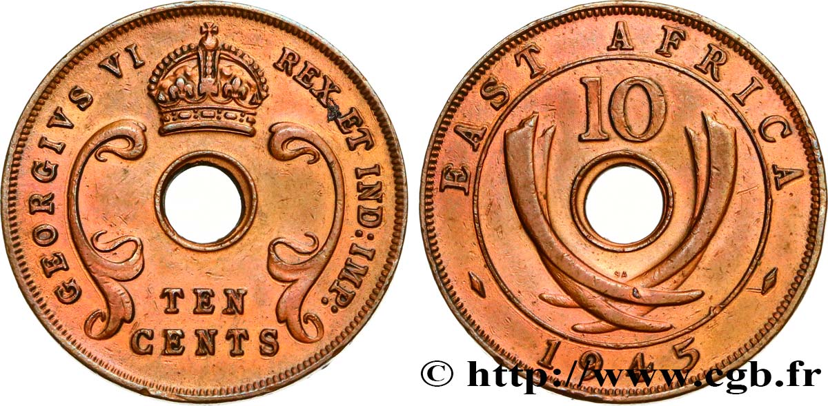 ÁFRICA ORIENTAL BRITÁNICA 10 Cents (Georges VI) 1945 South Africa - SA MBC+ 
