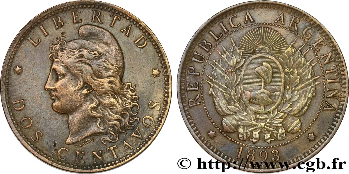 ARGENTINA 2 Centavos 1893  BB 