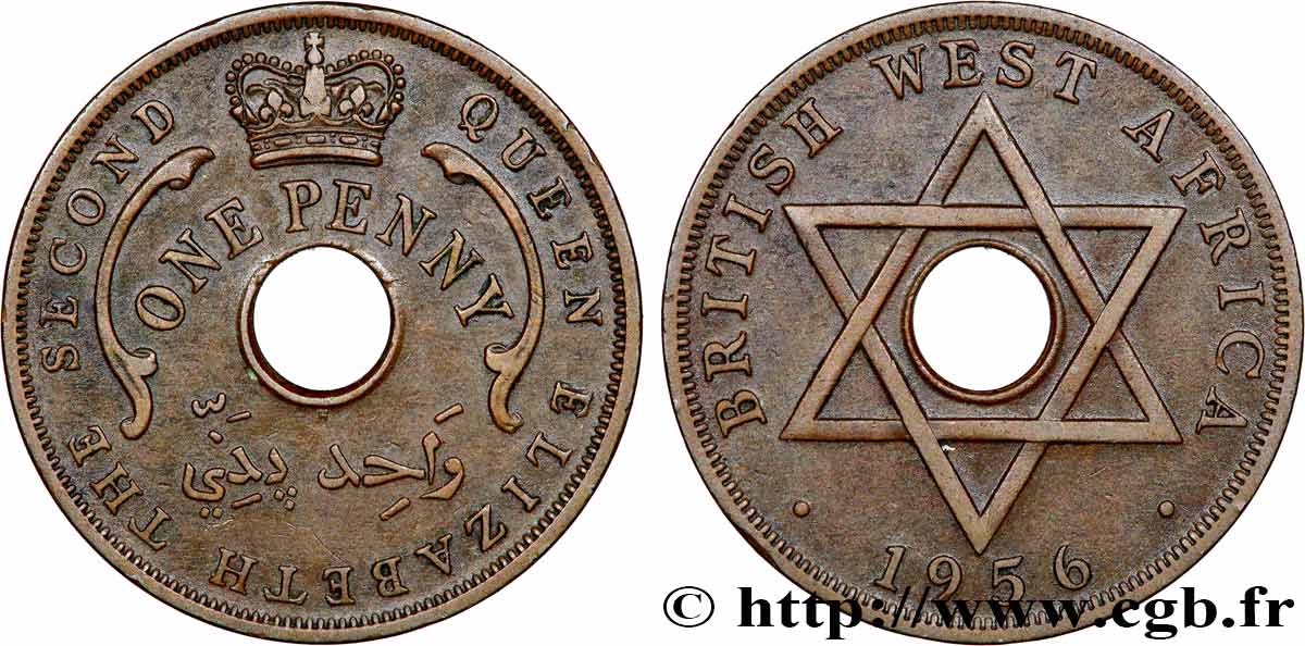 AFRIQUE OCCIDENTALE BRITANNIQUE 1 Penny frappe au nom d’Elisabeth II 1956 Heaton - H SPL 