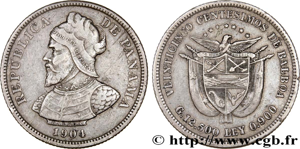 PANAMA 25 Centesimos 1904  BB 