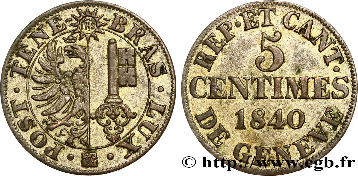 SUISSE - RÉPUBLIQUE DE GENÈVE 5 Centimes 1840  TTB 