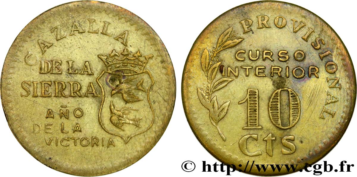 ESPAÑA 10 Centimos Cazalla de la Sierra 1939  MBC 