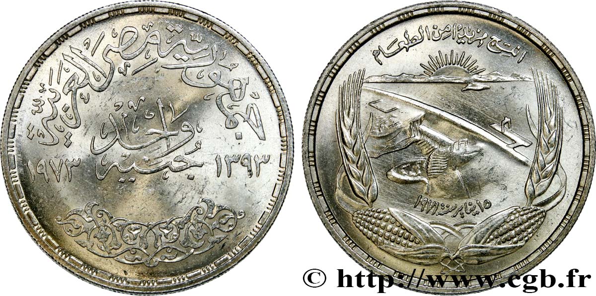 EGYPT 1 Pound (Livre) barrage d’Assouan AH1393 1973  AU 