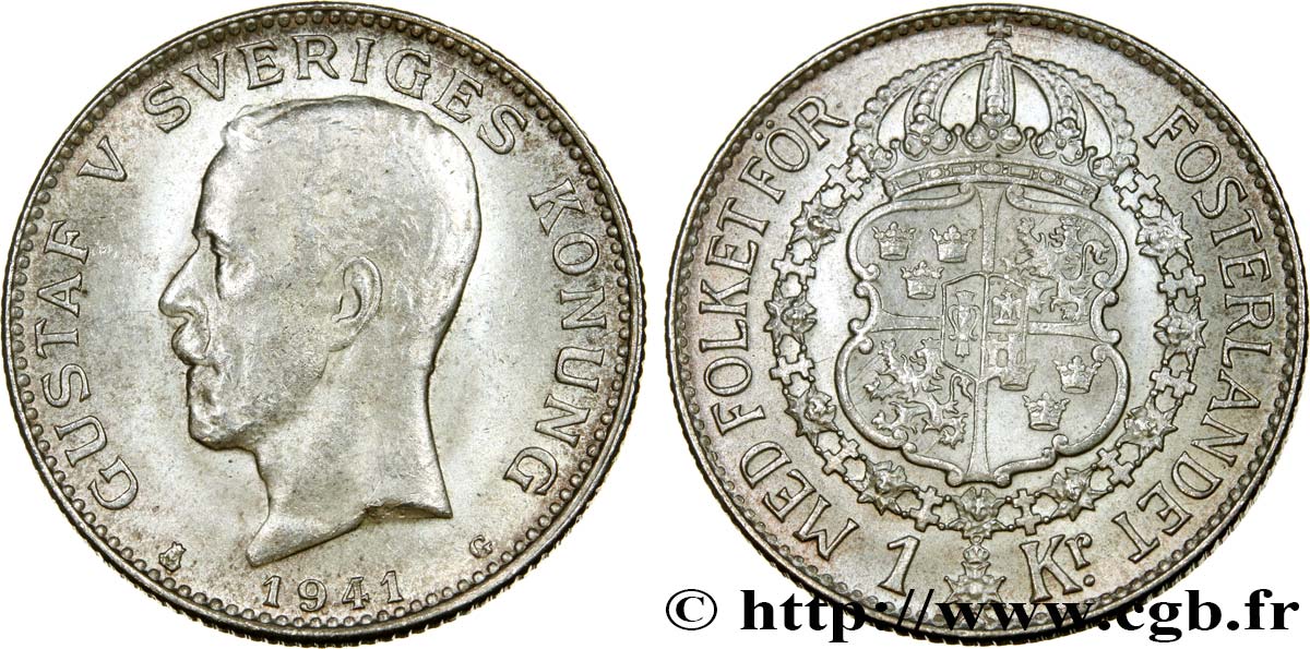 SUECIA 1 Krona Gustave V 1941  SC 