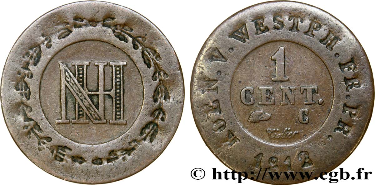 GERMANY - KINGDOM OF WESTPHALIA 1 Centime 1812 Cassel XF 