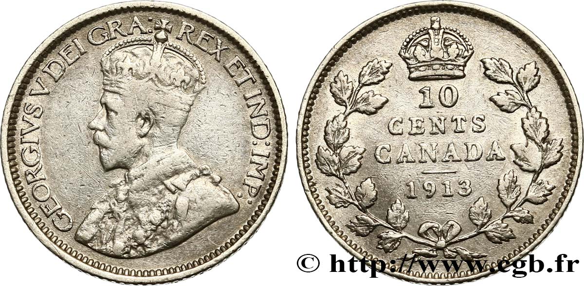 CANADA 10 Cents Georges V 1913  TB+ 