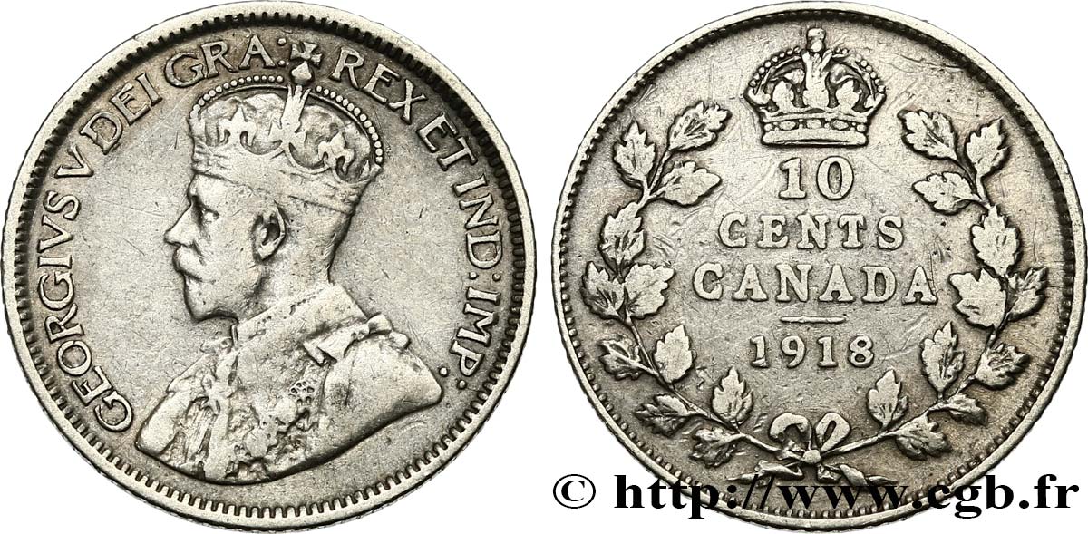 CANADA 10 Cents Georges V 1918  TB+ 