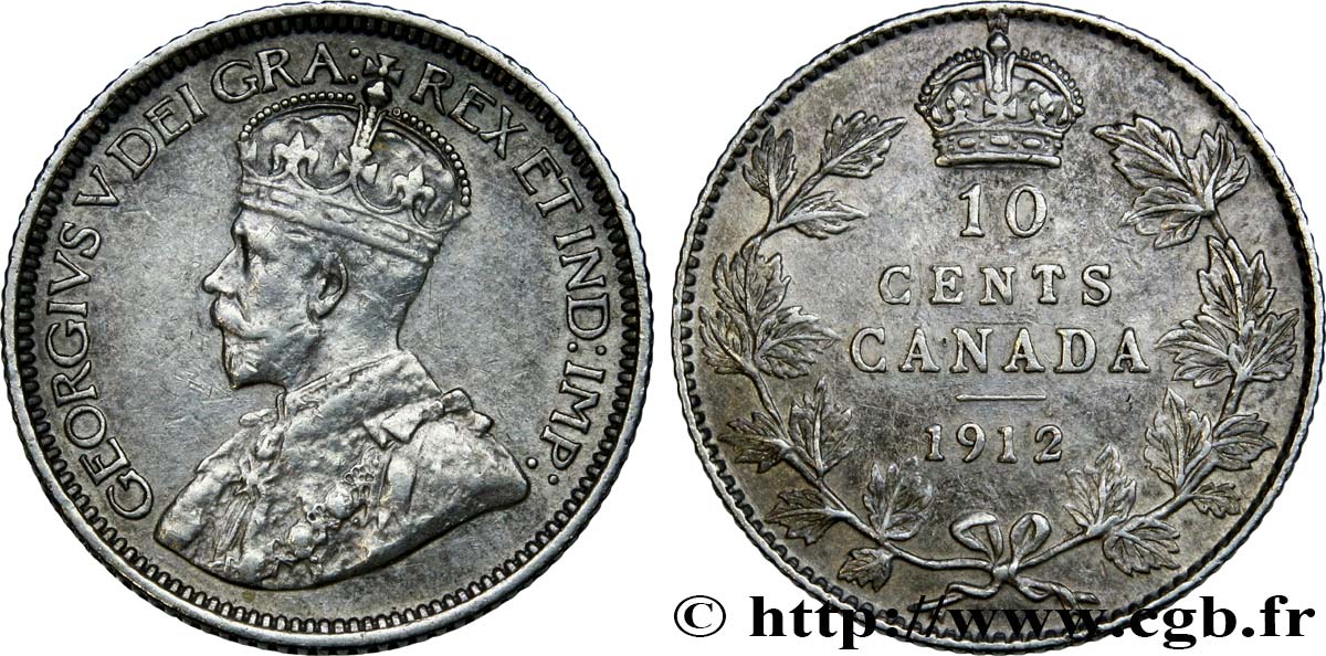 CANADA 10 Cents Georges V 1912  TTB+ 