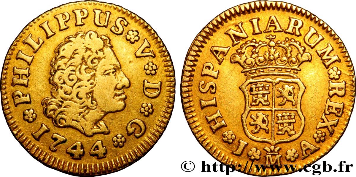 ESPAGNE 1/2 Escudo Philippe V 1744 Madrid TTB 
