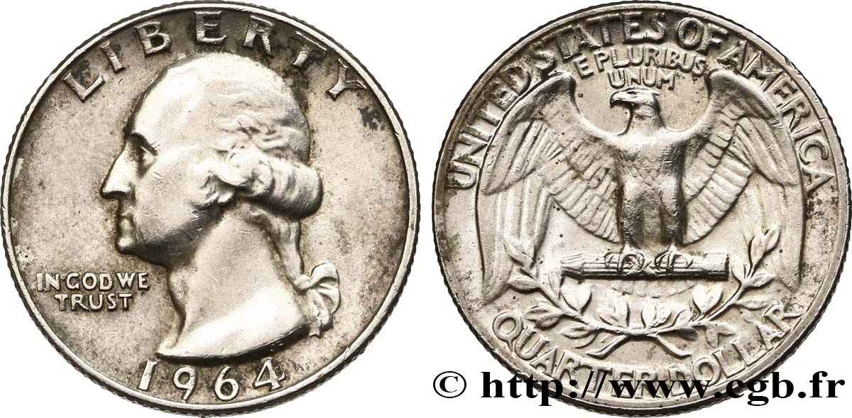 ÉTATS-UNIS D AMÉRIQUE 1/4 Dollar Georges Washington 1964 Philadelphie TTB 