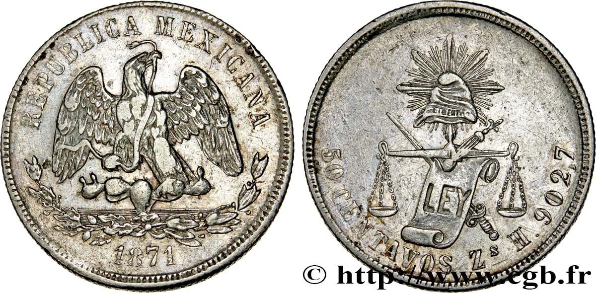 MEXICO 50 Centavos 1871 Zacatecas XF 