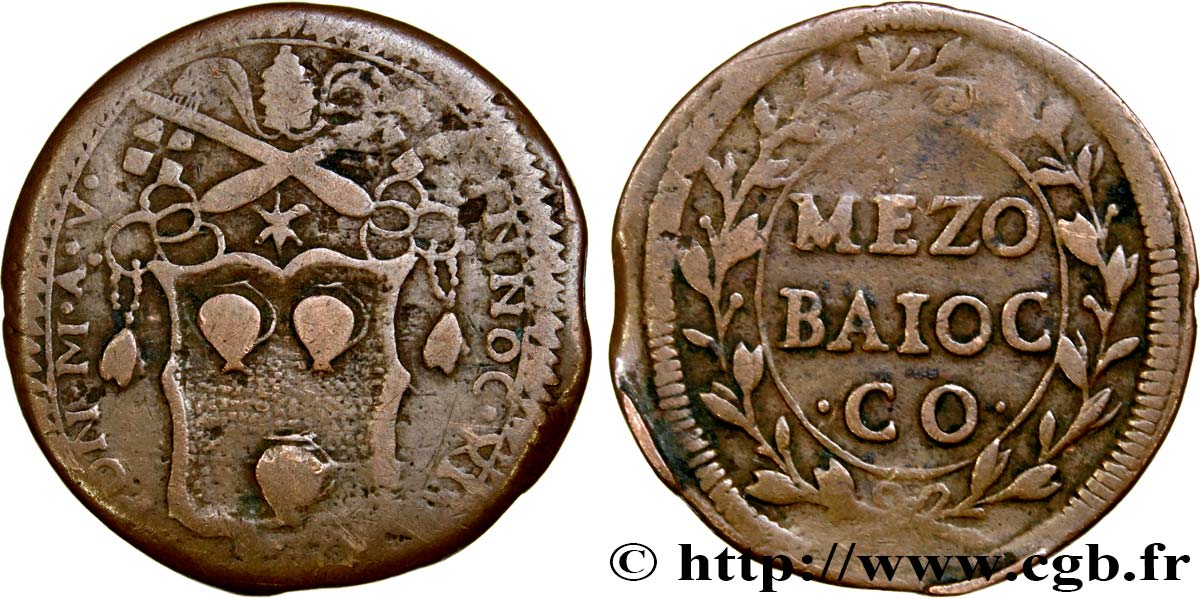 VATICAN ET ÉTATS PONTIFICAUX 1/2 Baiocco ville de Gubbio au nom d’innocent XII an V 1693  TB 