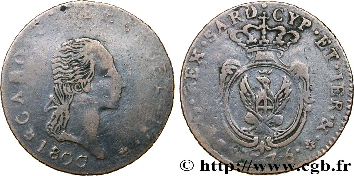 ITALY - KINGDOM OF SARDINIA 7 Soldi 6 Denari Charles-Emmanuel IV 1800 Turin VF 