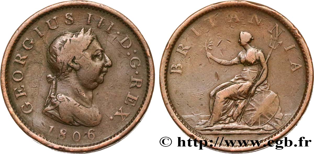 REINO UNIDO 1 Penny Georges III tête laurée 1806 Soho BC 