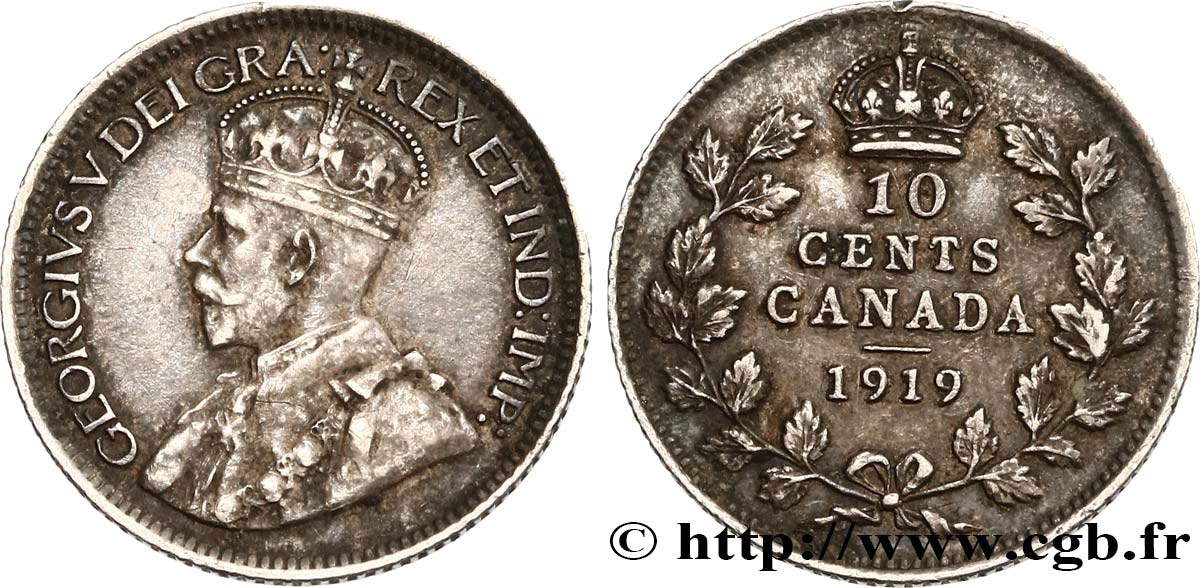 CANADA 10 Cents Georges V 1919  TTB+ 