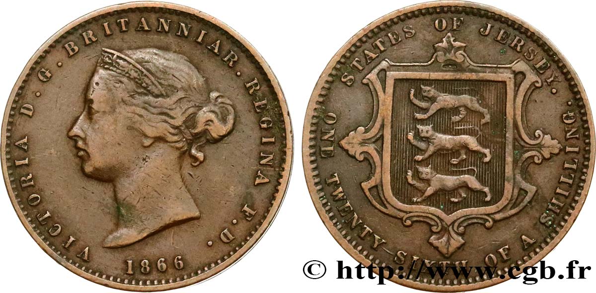 JERSEY 1/26 Shilling Victoria 1866  TTB 