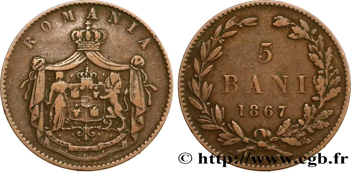 ROMANIA 5 Bani 1867 James Watt & Co XF 