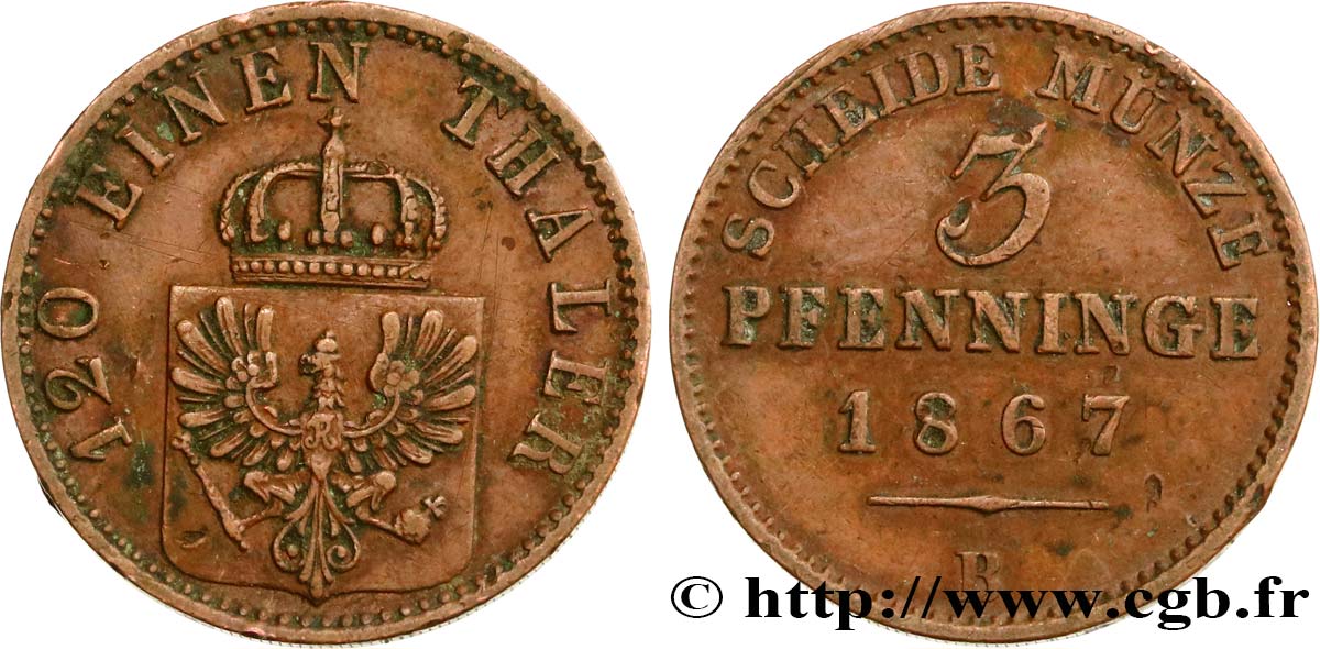 ALEMANIA - PRUSIA 3 Pfenninge Royaume de Prusse écu à l’aigle 1867 Hanovre - B MBC+ 