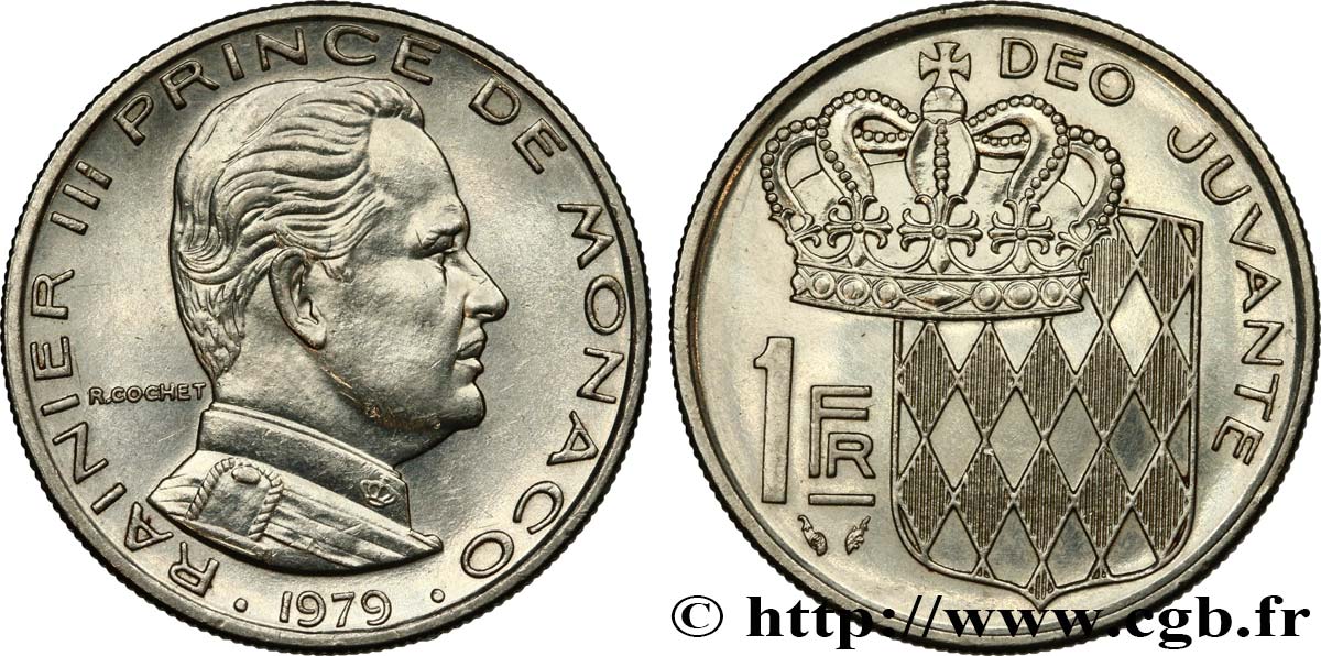 MONACO 1 Franc Rainier III / écu couronné 1979 Paris SPL 