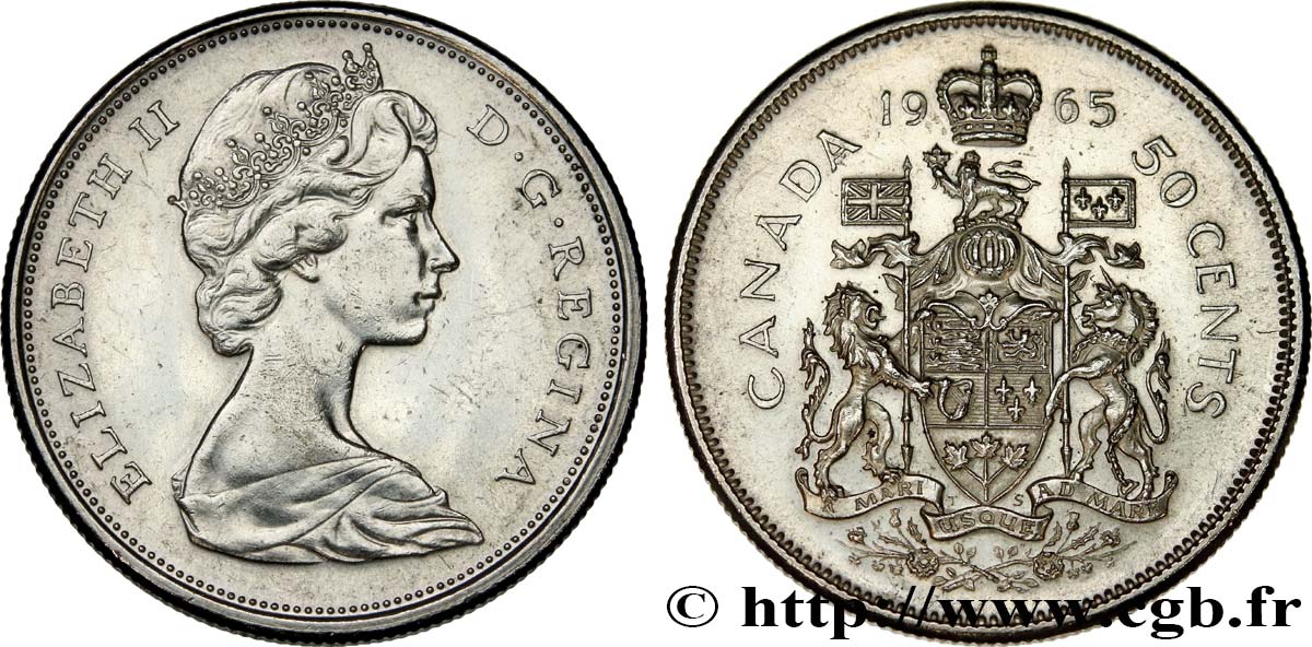 CANADA 50 Cents Elisabeth II 1965  AU/AU 