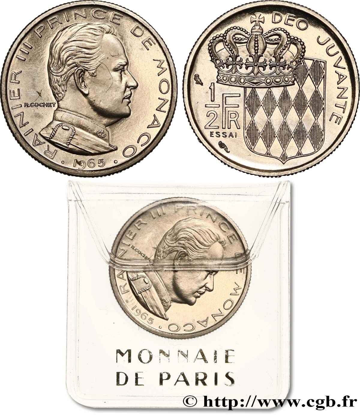 MONACO - PRINCIPAUTÉ DE MONACO - RAINIER III Essai de 1/2 Franc 1965 Paris SPL 