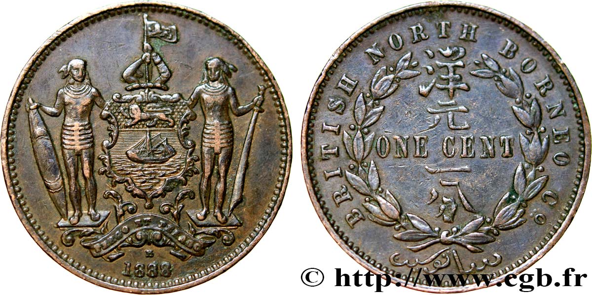 MALAYSIA - BRITISH NORTH BORNEO 1 Cent 1888 Heaton XF 
