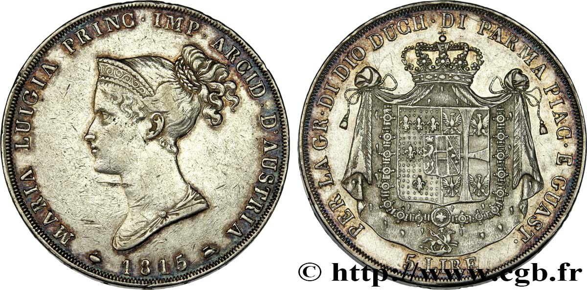 ITALY - PARMA AND PIACENZA 5 Lire Marie-Louise 1815 Milan XF/AU 