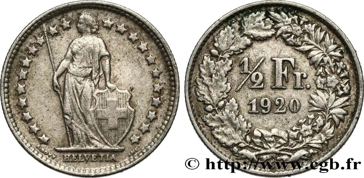 SCHWEIZ 1/2 Franc Helvetia 1920 Berne SS 