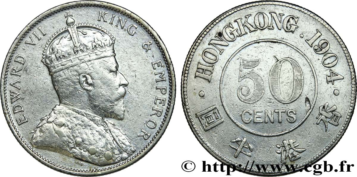 HONG KONG 50 Cents Edouard VII 1904  XF 