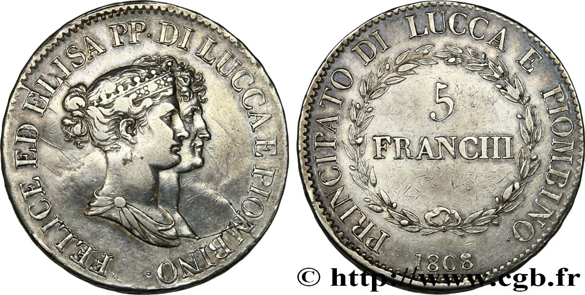ITALIA - LUCCA E PIOMBINO 5 Franchi Elise et Félix Baciocchi 1808 Florence q.BB 