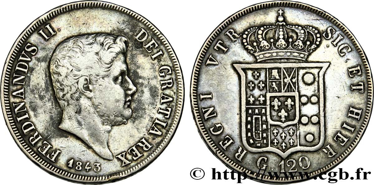 ITALIE - ROYAUME DES DEUX-SICILES 120 Ferdinand II 1843 Naples TB+/TTB 
